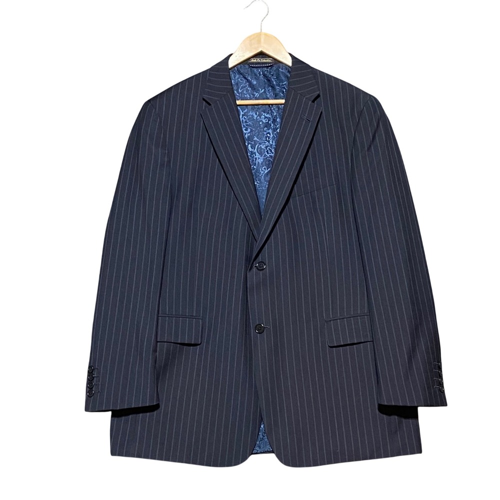 Tommy Hilfiger Mens 44R Navy Blue Pinstripe Wool Cashmere Blazer Jacket Classic